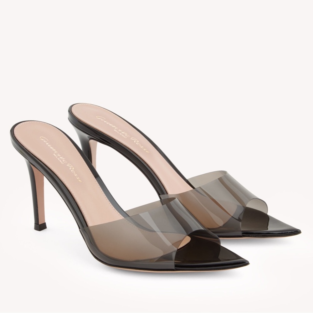 Gianvito Rossi Black and Smoke PVC Pointed-Toe Mule Heels